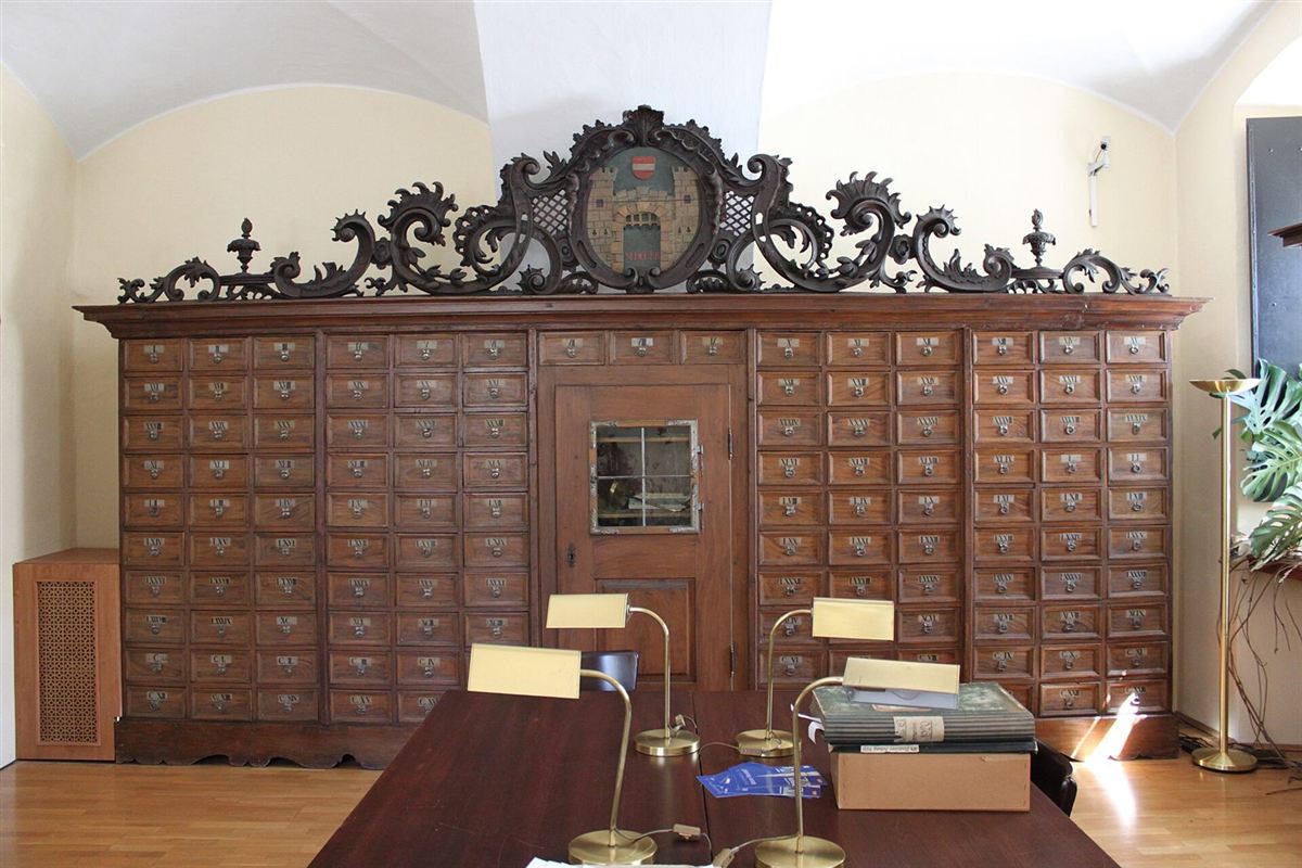Rows of filing cabinets in a records room